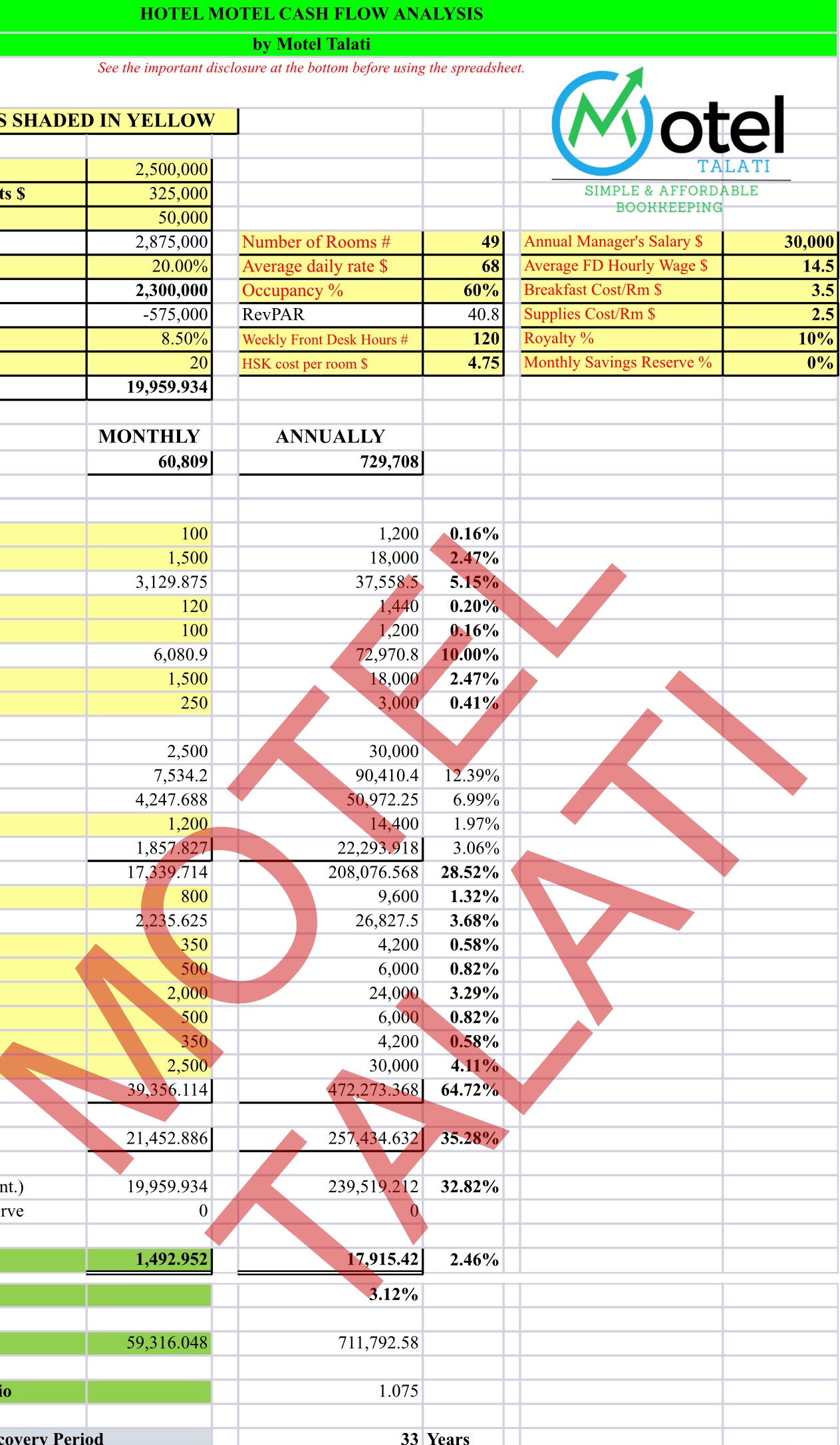 Are you eyeing a hotel or motel investment but unsure where to begin with the financial analysis? You're not alone. Many investors find the initial stages of evaluating hotel profitability and cash flow daunting. But what if you had a tool that simplified this complex process, providing you with clear insights and forecasts? Our latest offering, the Free Hotel Profit Analysis Spreadsheet, is designed to do just that.